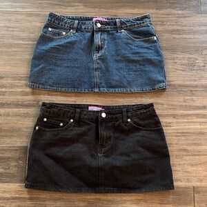 Edikted Blue and Black Denim Mini Skirt Set